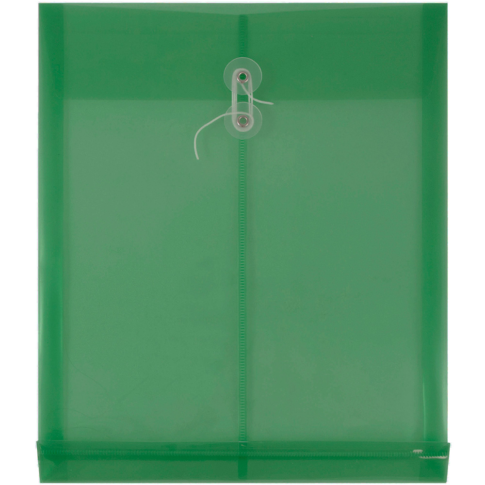 JAM Paper Plastic Envelopes, 9.8x11.8, Green, Button String, Letter Open End, 12/Pack