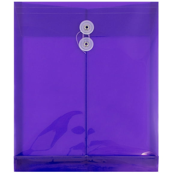 JAM Paper Plastic Envelopes, 9.8x11.8, Purple, 12/Pack, Button String, Letter Open End