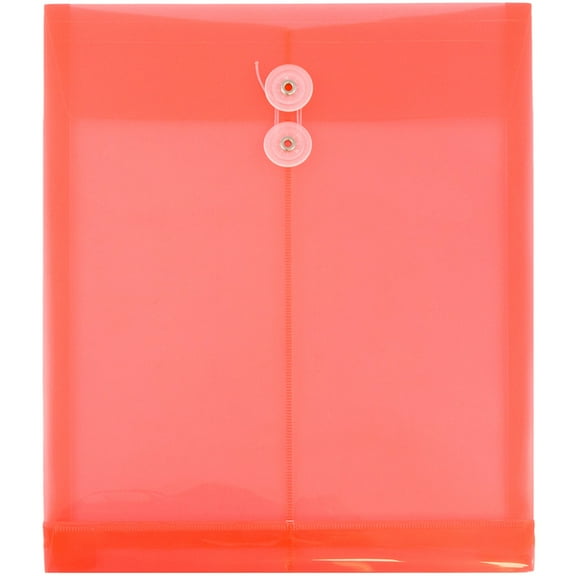 JAM Paper Plastic Envelopes, 9.8x11.8, Red, Button String, Letter Open End, 12/Pack