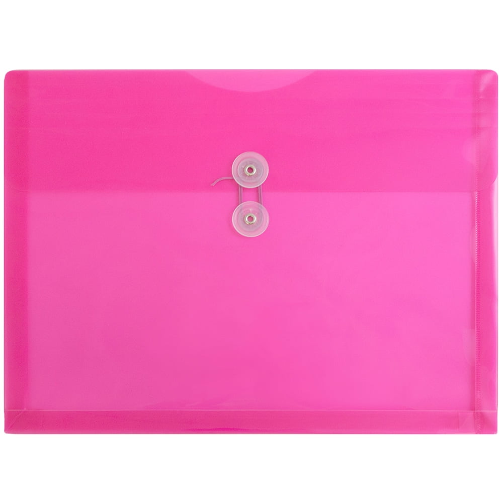JAM Paper Plastic Envelopes, 9.8x13, 12/Pack, Fuchsia Pink, Button String, Letter Booklet