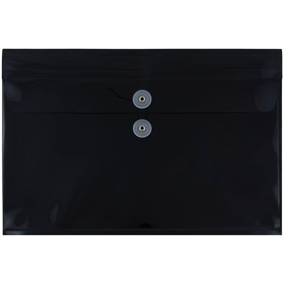 JAM Paper Plastic Envelopes, 9.8x14.5, 12/Pack, Black, Button String, Legal Booklet