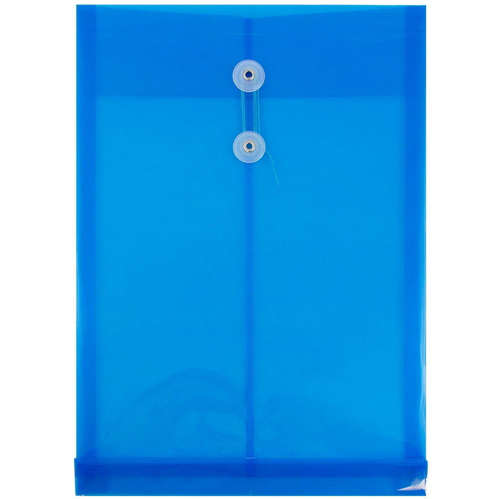 JAM Paper Plastic Envelopes, 9.8x14.5, 12/Pack, Blue, Button String, Legal Open End