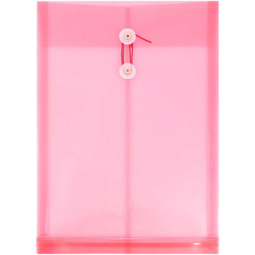 JAM Paper Plastic Envelopes, 9.8x14.5, 12/Pack, Pink, Button String, Legal Open End