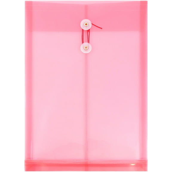 JAM Paper Plastic Envelopes, 9.8x14.5, 12/Pack, Pink, Button String, Legal Open End