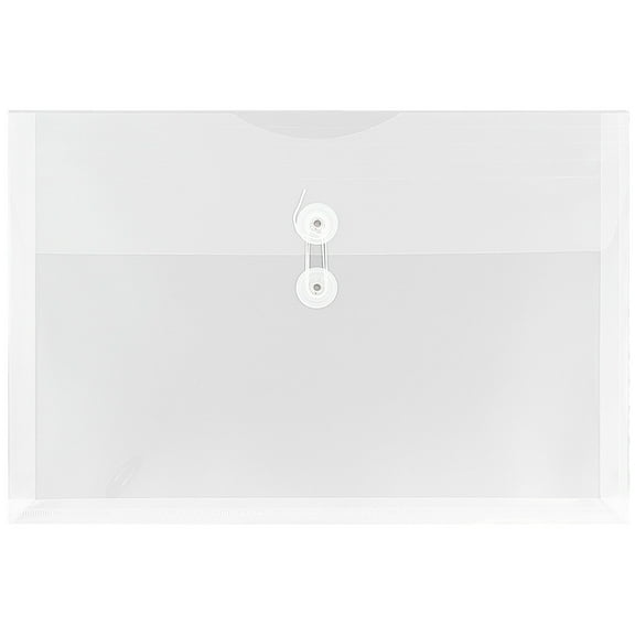 JAM Paper Plastic Envelopes, 9.8x14.5, Clear, Button String, Legal Booklet, 12/Pack