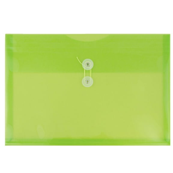 JAM Paper Plastic Envelopes, 9.8x14.5, Lime Green, Button String, Legal Booklet, 12/Pack