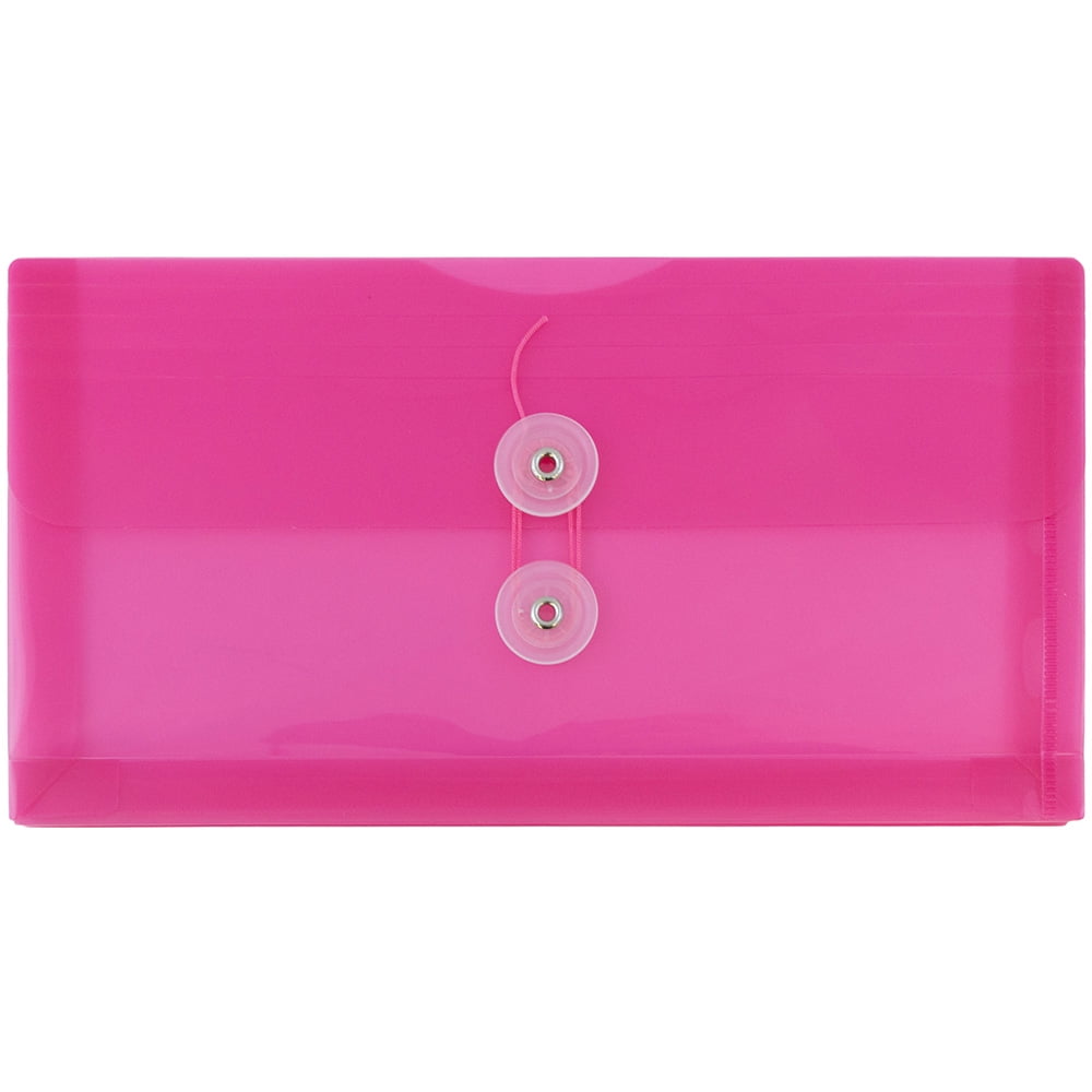 JAM Paper Plastic Envelopes with Button & String Tie Closure, #10 Business Booklet, 5 1/4 x 10, Fuchsia Pink, 3/pack