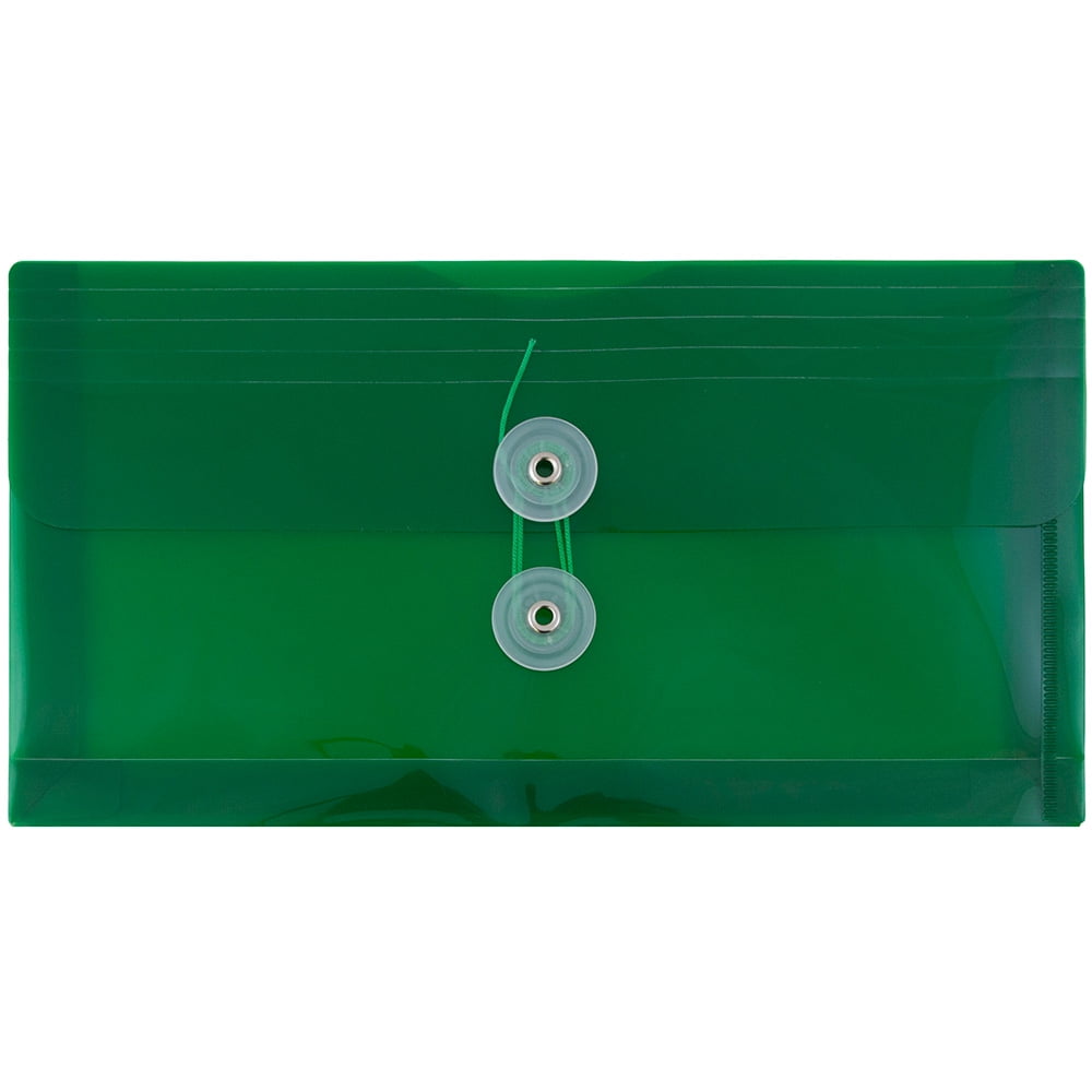 JAM Paper Plastic Envelopes with Button & String Tie Closure, #10 Business Booklet, 5 1/4 x 10, Green, 3/pack