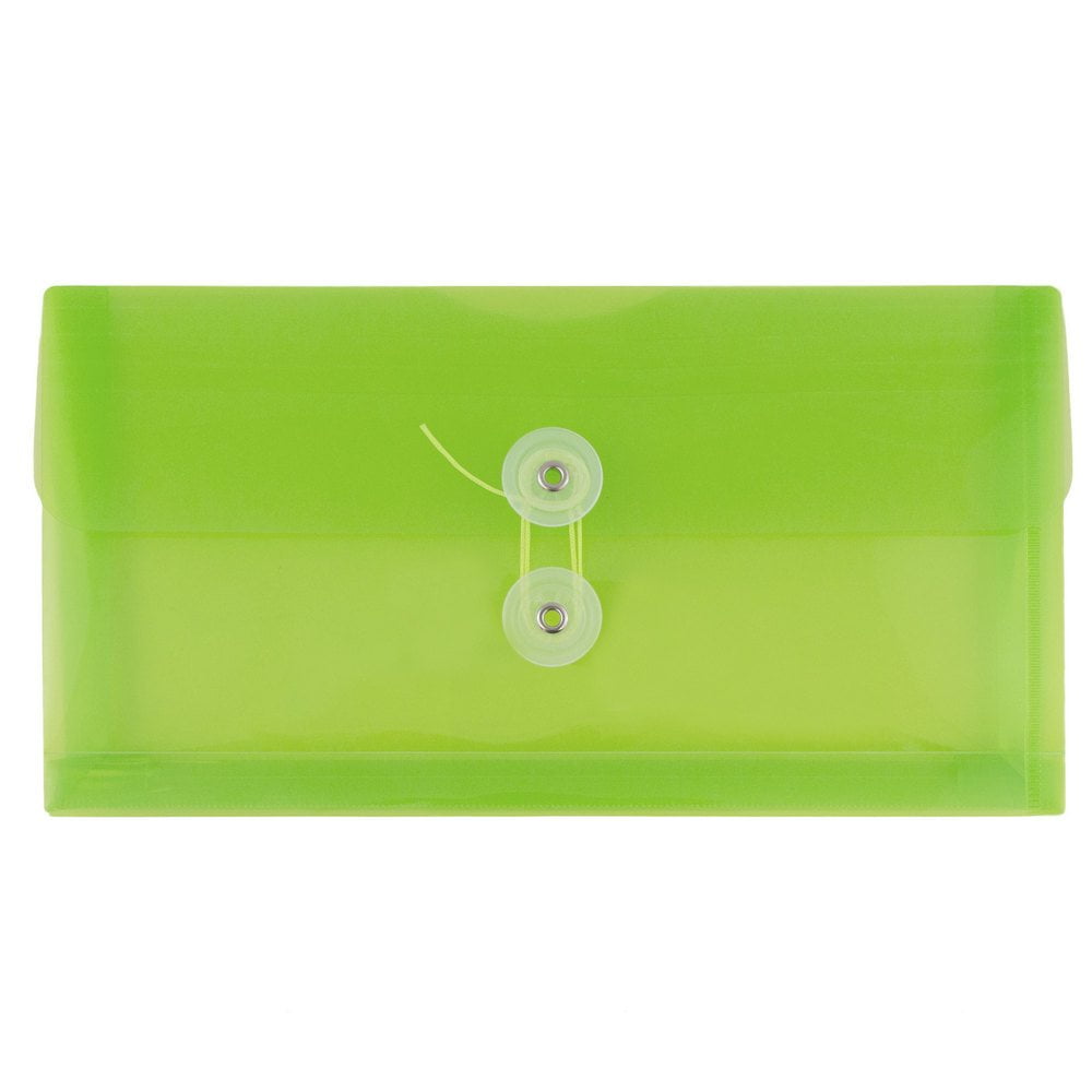 JAM Paper Plastic Envelopes with Button & String Tie Closure, #10 Business Booklet, 5 1/4 x 10, Lime Green, 3/pack