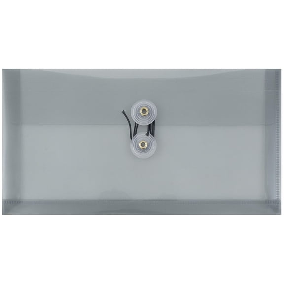 JAM Paper Plastic Envelopes with Button & String Tie Closure, #10 Business Booklet, 5 1/4 x 10, Smoke Gray, 3/pack