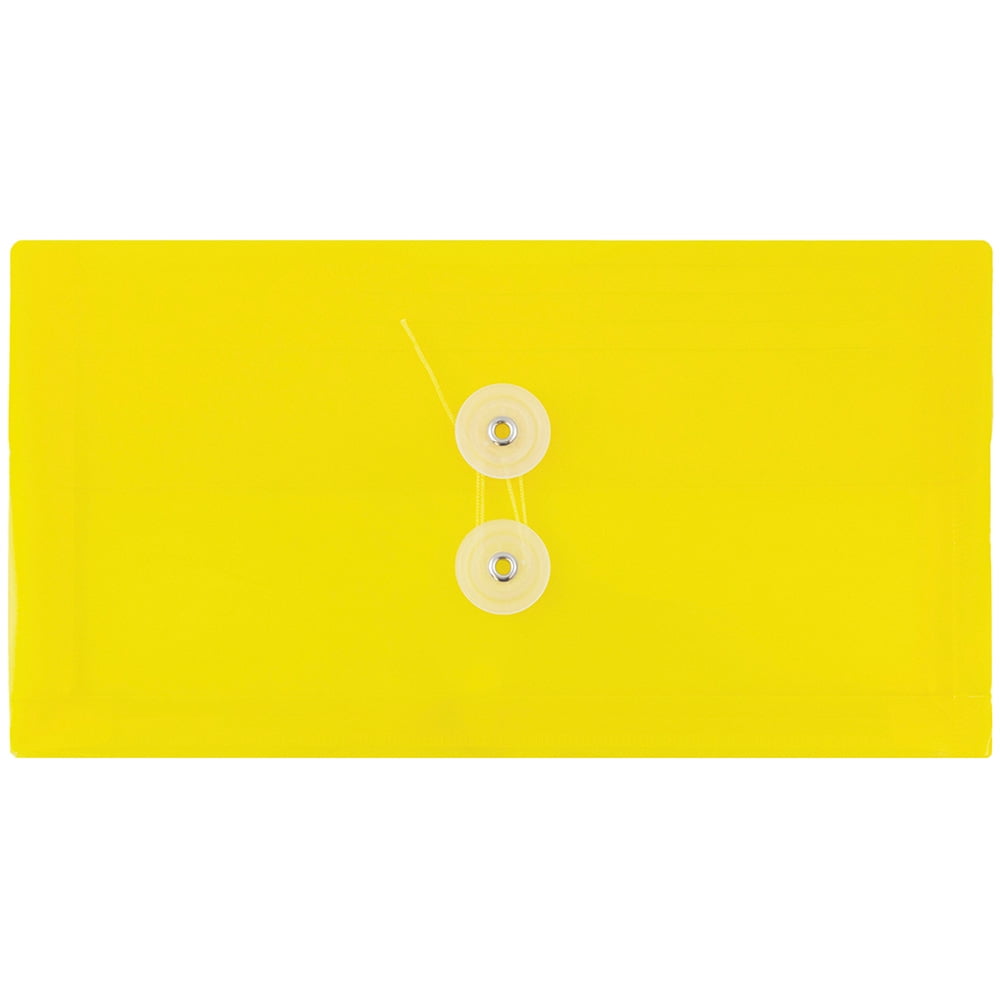 JAM Paper Plastic Envelopes with Button & String Tie Closure, #10 Business Booklet, 5 1/4 x 10, Yellow, 3/pack