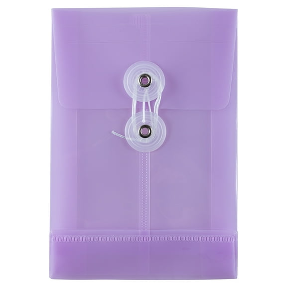 JAM Paper Plastic Envelopes with Button & String Tie Closure, 4 1/4 x 6 1/4, Lilac Purple, 3/Pack