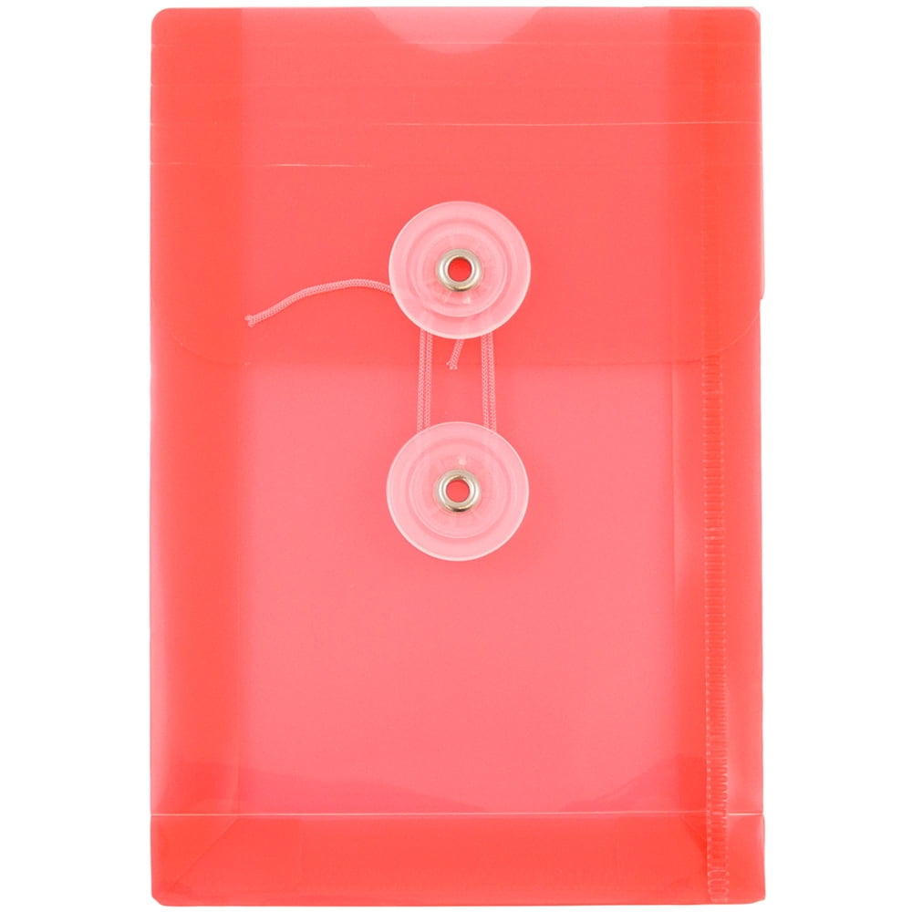 JAM Paper Plastic Envelopes with Button & String Tie Closure, 4 1/4 x 6 1/4, Red, 3/Pack