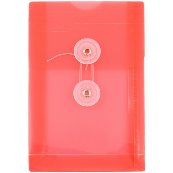 JAM Paper Plastic Envelopes with Button & String Tie Closure, 4 1/4 x 6 1/4, Red, 3/Pack