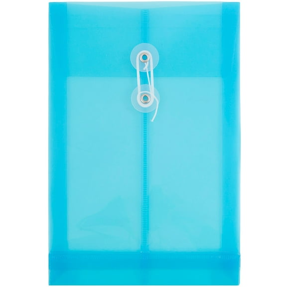 JAM Paper Plastic Envelopes with Button & String Tie Closure, 6 1/4 x 9 1/4, Blue, 3/Pack