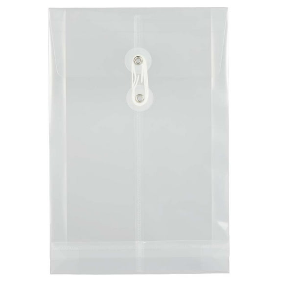 JAM Paper Plastic Envelopes with Button & String Tie Closure, 6 1/4 x 9 1/4, Clear, 12 per Pack