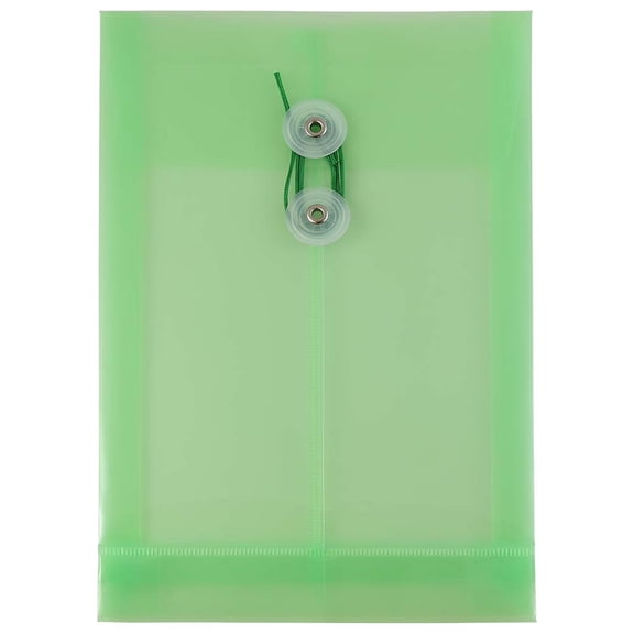 JAM Paper Plastic Envelopes with Button & String Tie Closure, 6 1/4 x 9 1/4, Green, 3/Pack