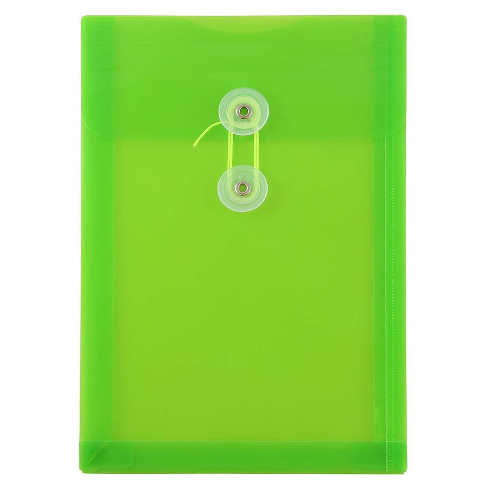 JAM Paper Plastic Envelopes with Button & String Tie Closure, 6 1/4 x 9 1/4, Lime Green, 3/Pack