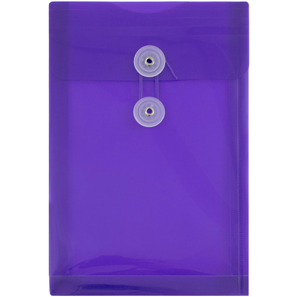 JAM Paper Plastic Envelopes with Button & String Tie Closure, 6 1/4 x 9 1/4, Purple, 3/Pack