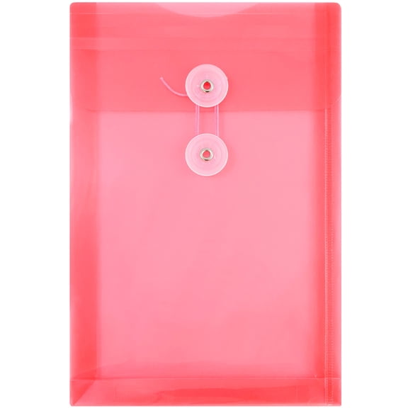 JAM Paper Plastic Envelopes with Button & String Tie Closure, 6 1/4 x 9 1/4, Red, 3/Pack