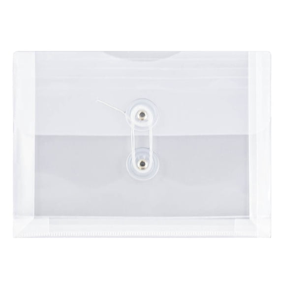 JAM Paper Plastic Envelopes with Button & String Tie Closure, Index Size, 5 1/2 x 7 1/2, Clear, 3/Pack