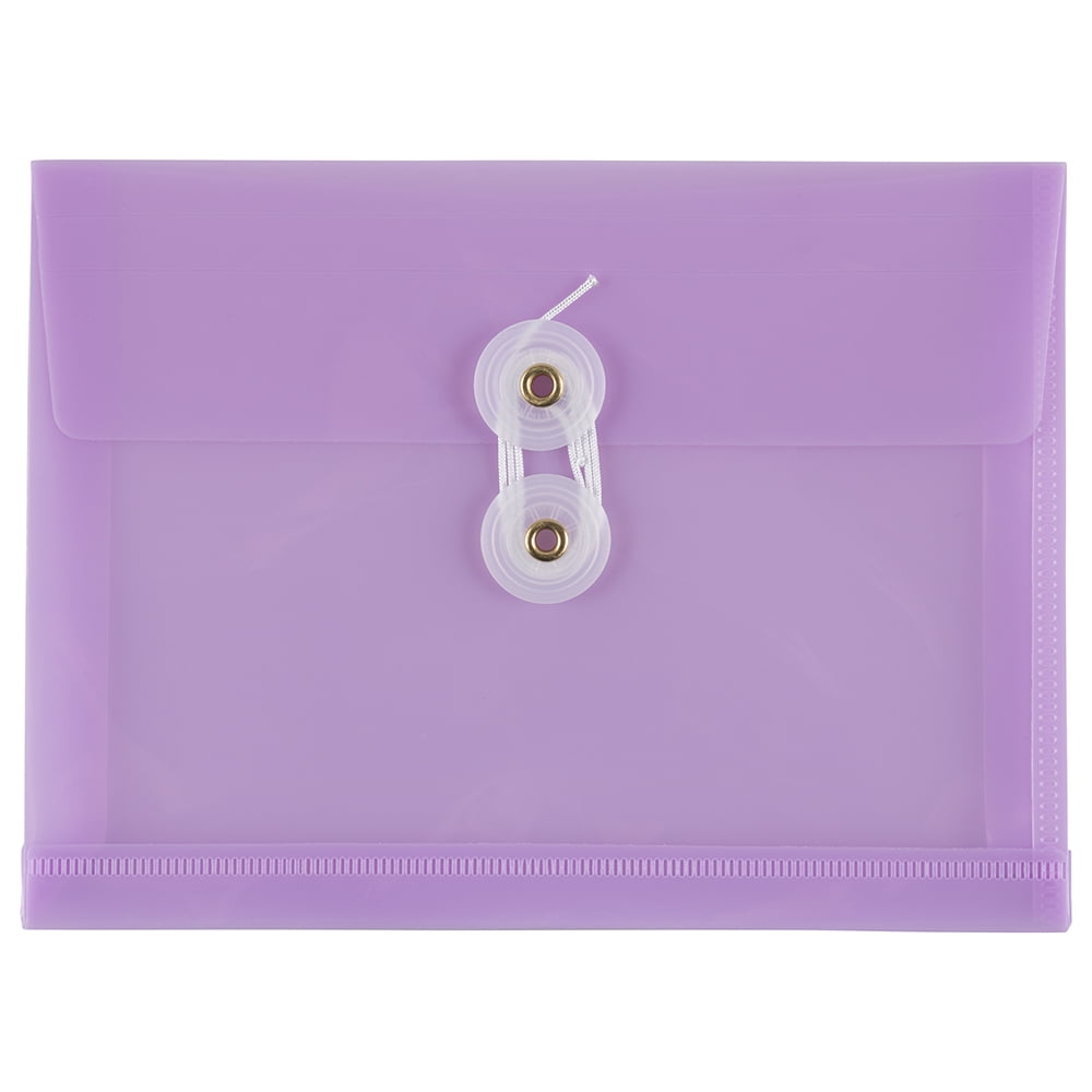 JAM Paper Plastic Envelopes with Button & String Tie Closure, Index Size, 5 1/2 x 7 1/2, Lilac Purple, 12/Pack