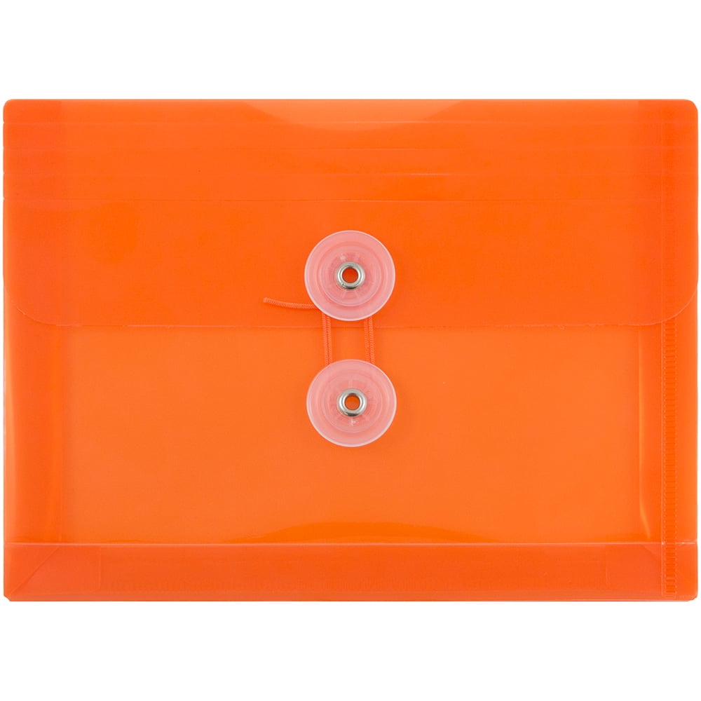 JAM Paper Plastic Envelopes with Button & String Tie Closure, Index Size, 5 1/2 x 7 1/2, Orange, 3/Pack