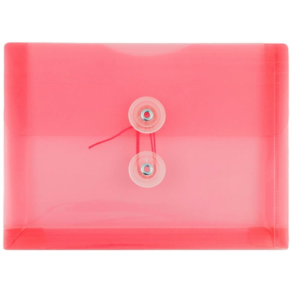 JAM Paper Plastic Envelopes with Button & String Tie Closure, Index Size, 5 1/2 x 7 1/2, Pink / Light Red, 3/Pack