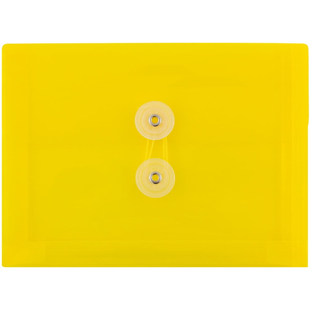 JAM Paper Plastic Envelopes with Button & String Tie Closure, Index Size, 5 1/2 x 7 1/2, Yellow, 3/Pack