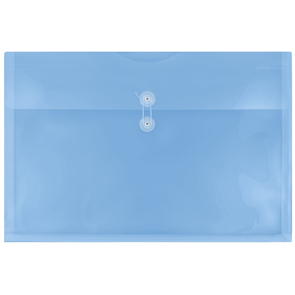 JAM Paper Plastic Envelopes with Button & String Tie Closure, Large Booklet, 3 x 18, Blue, 3/Pack