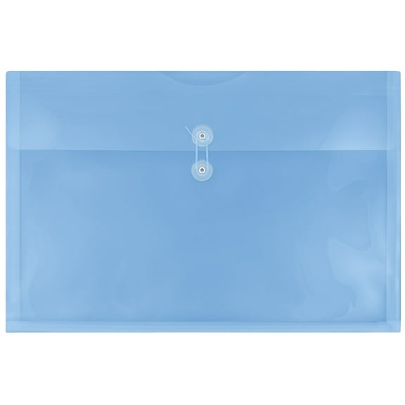 JAM Paper Plastic Envelopes with Button & String Tie Closure, Large Booklet, 3 x 18, Blue, 3/Pack