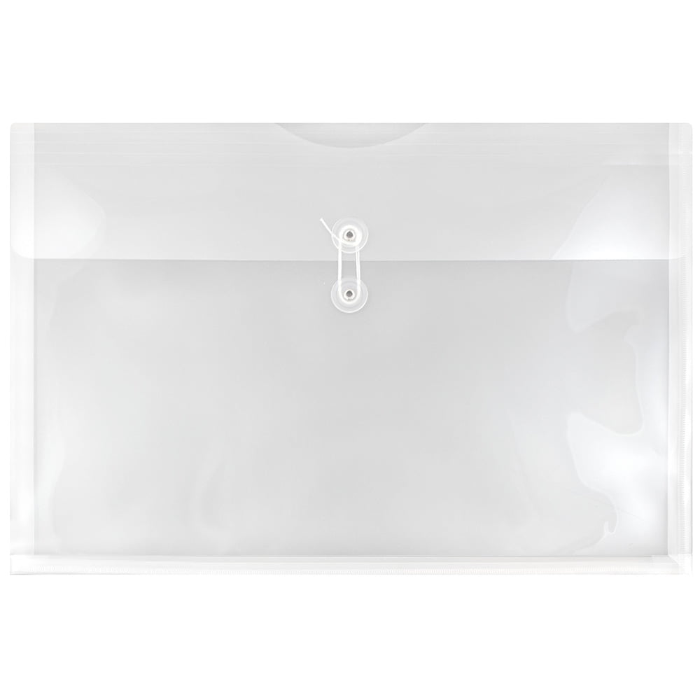 JAM Paper Plastic Envelopes with Button & String Tie Closure, Large Booklet, 3 x 18, Clear, 3/Pack