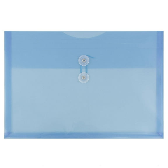 JAM Paper Plastic Envelopes with Button & String Tie Closure, Legal Booklet, 9 3/4 x 14 1/2, Blue, 3/Pack