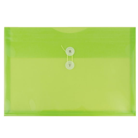 JAM Paper Plastic Envelopes with Button & String Tie Closure, Legal Booklet, 9 3/4 x 14 1/2, Lime Green, 3/Pack