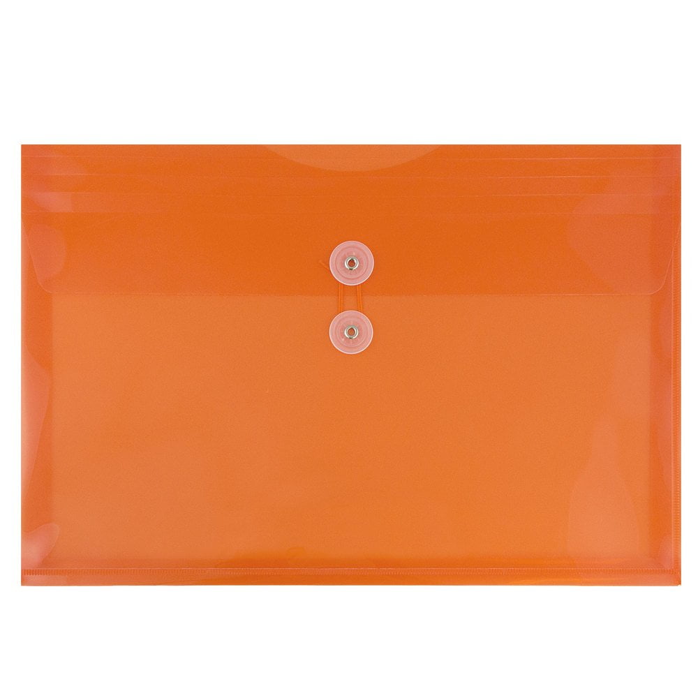 JAM Paper Plastic Envelopes with Button & String Tie Closure, Legal Booklet, 9 3/4 x 14 1/2, Orange, 3/Pack
