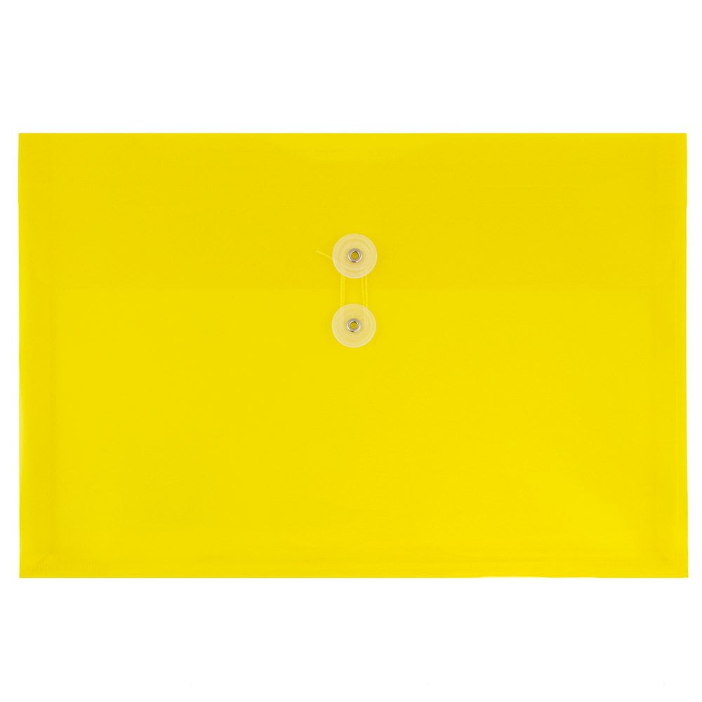 JAM Paper Plastic Envelopes with Button & String Tie Closure, Legal Booklet, 9 3/4 x 14 1/2, Yellow, 3/Pack