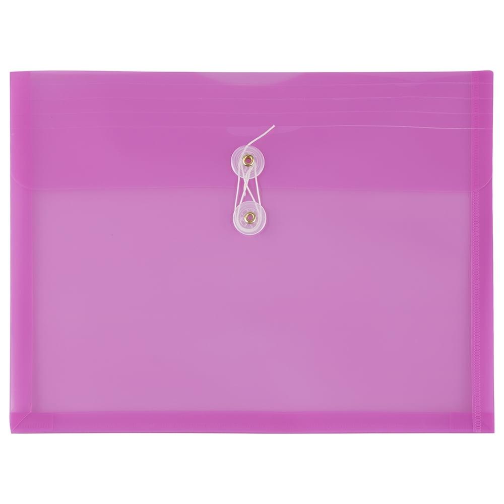 JAM Paper Plastic Envelopes with Button & String Tie Closure, Letter Booklet, 9 3/4 x 13, Lavender Purple, 3/Pack