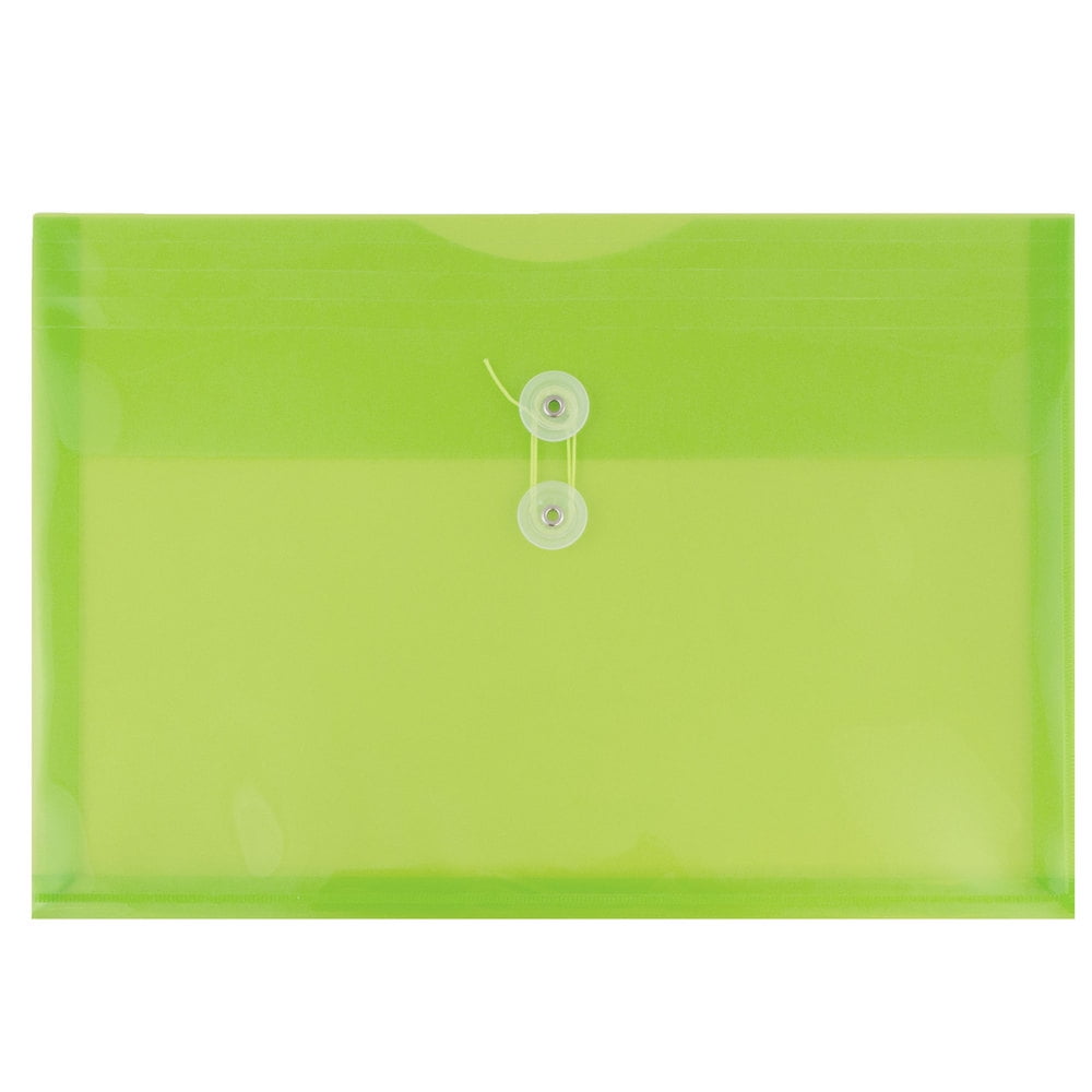 JAM Paper Plastic Envelopes with Button & String Tie Closure, Letter Booklet, 9 3/4 x 13, Lime Green, 3/Pack