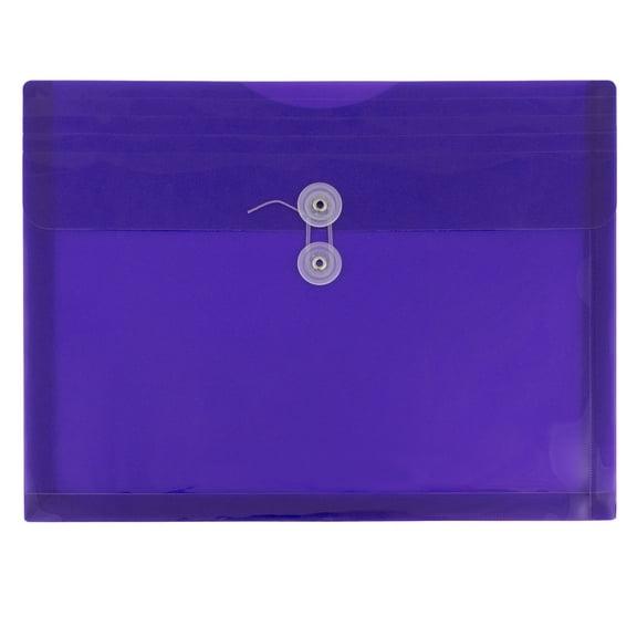 JAM Paper Plastic Envelopes with Button & String Tie Closure, Letter Booklet, 9 3/4 x 13, Purple, 3/Pack