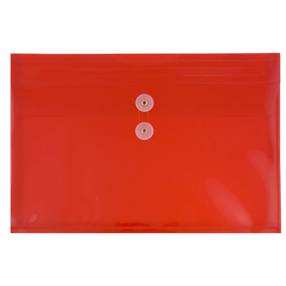 JAM Paper Plastic Envelopes with Button & String Tie Closure, Letter Booklet, 9 3/4 x 13, Red, 3/Pack