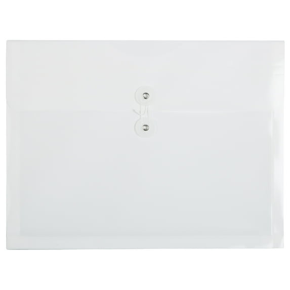 JAM Paper Plastic Envelopes with Button & String Tie Closure, Letter Booklet, 9 3/4 x 13, White, 3/Pack