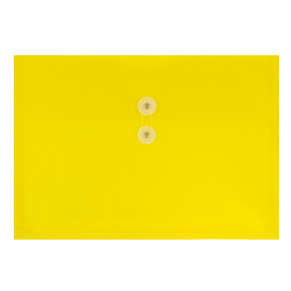 JAM Paper Plastic Envelopes with Button & String Tie Closure, Letter Booklet, 9 3/4 x 13, Yellow, 3/Pack