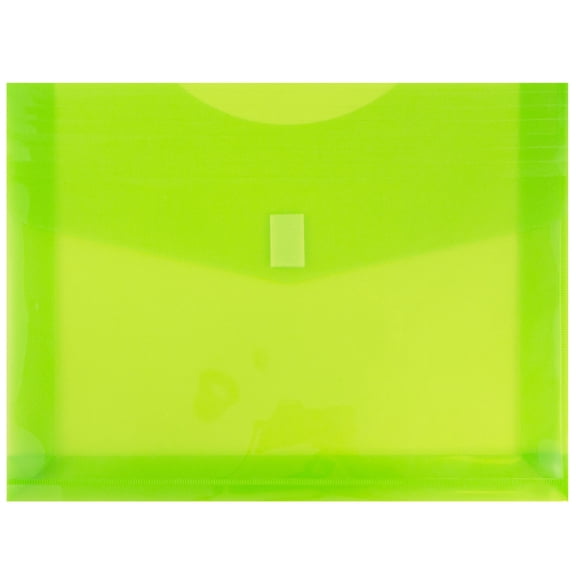 JAM Paper Plastic Envelopes with Hook & Loop Closure, 2" Expansion, Letter Booklet, 9 3/4" x 13", Lime Green, 12/pack
