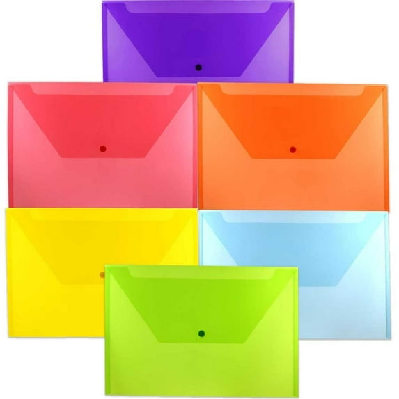 JAM Paper Plastic Envelopes with Snap Closure, Legal Booklet, 9 3/4 x 14 1/2, Assorted Colors, 6/Pack