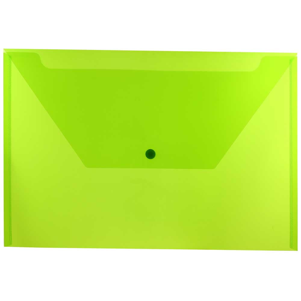 JAM Paper Plastic Envelopes with Snap Closure, Legal Booklet, 9 3/4 x 14 1/2, Lime Green, 3/Pack