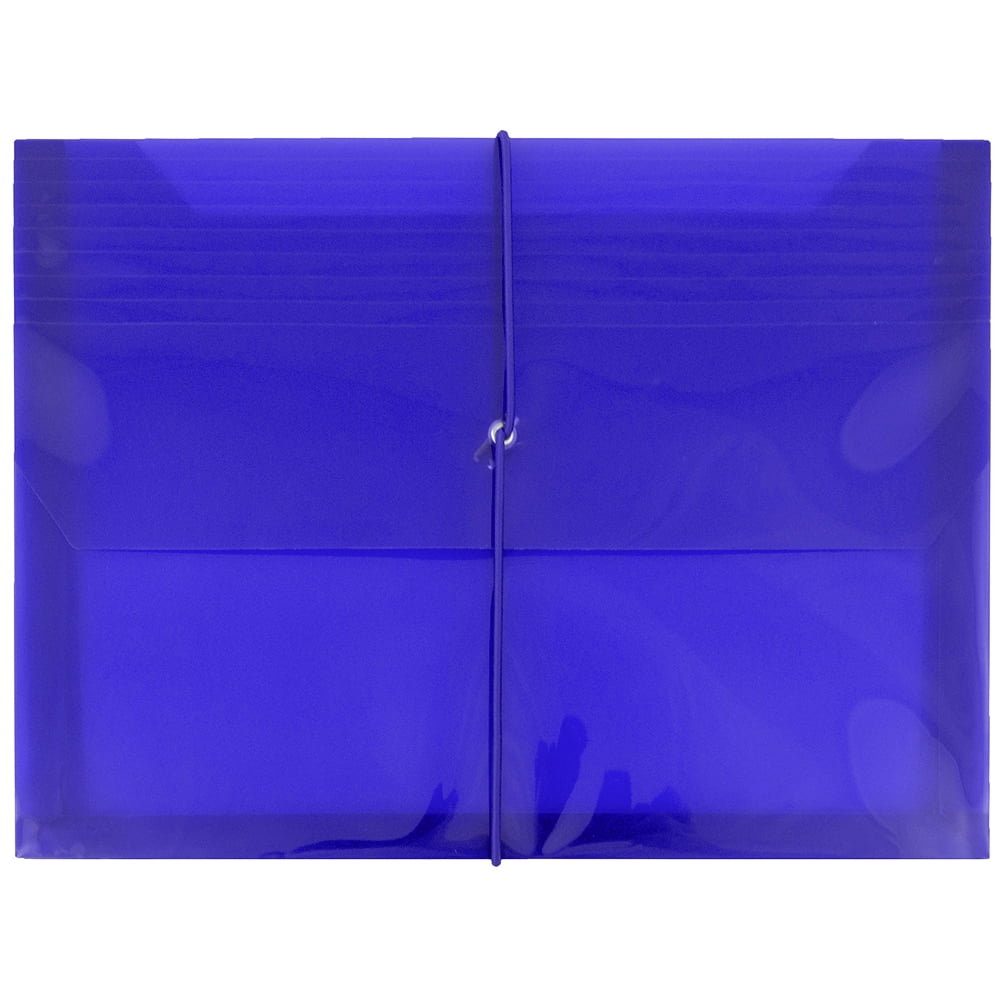 JAM Paper Plastic Expansion Envelopes, Elastic Band Closure, Letter Booklet, 9 3/4 x 13, 2.5 in Expansion, Blue, 3/Pack