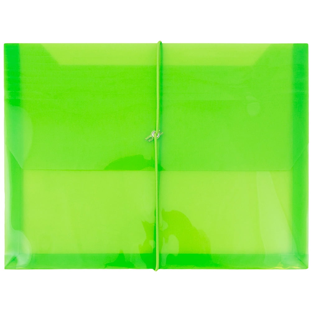 JAM Paper Plastic Expansion Envelopes, Elastic Band Closure, Letter Booklet, 9 3/4 x 13, 2.5 in Expansion, Lime Green, 3/Pack