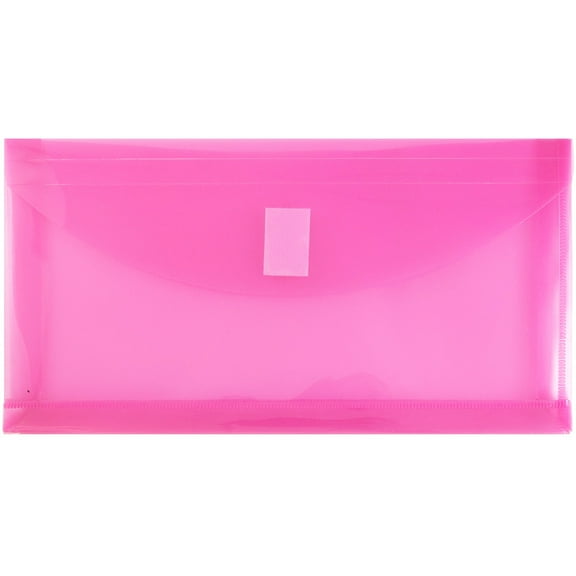 JAM Paper Plastic Expansion Envelopes, Hook & Loop Closure, #10 Booklet Wallet, 5 1/4 x 10, 1 in Expansion, Fuchsia Pink, 3/Pack