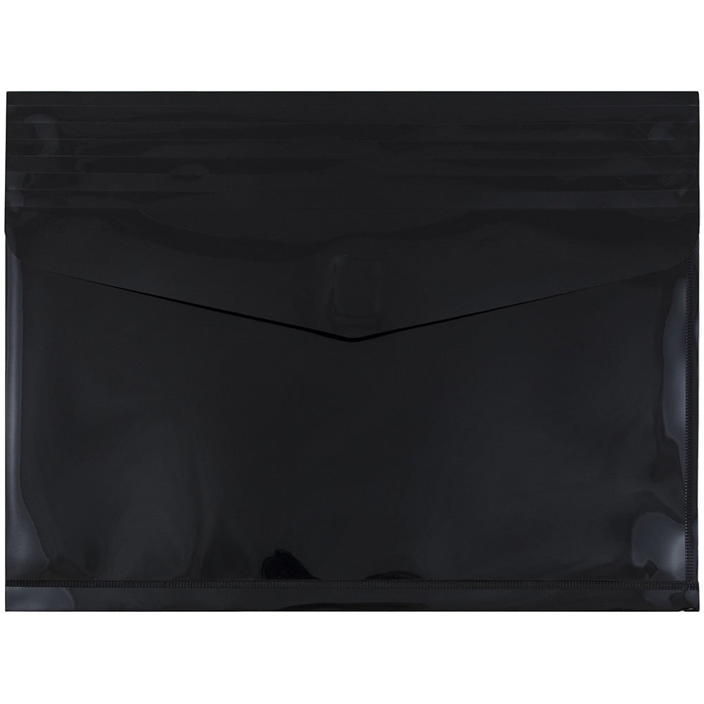 JAM Paper Plastic Expansion Envelopes, Hook & Loop, Letter Booklet, 9 3/4 x 13, 2 in Expansion, Black, 3/Pack