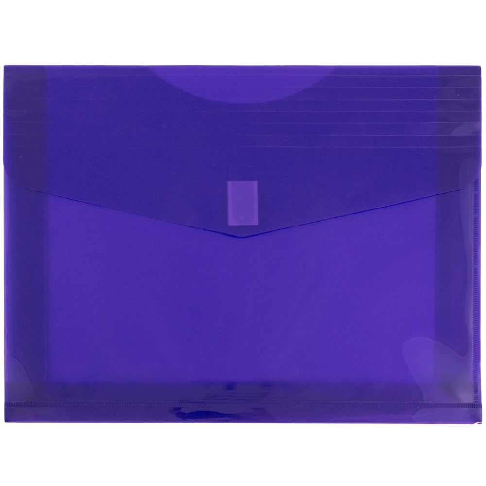 JAM Paper Plastic Expansion Envelopes, Hook & Loop, Letter Booklet, 9 3/4 x 13, 2 in Expansion, Purple, 3/Pack